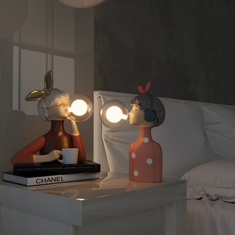 Artisan-style table lamp with handcrafted wood base and textile shade