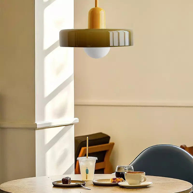 Stained glass Bauhaus-style pendant light with adjustable cable