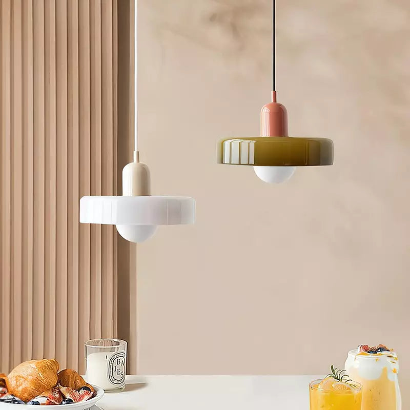 Stained glass Bauhaus-style pendant light with adjustable cable