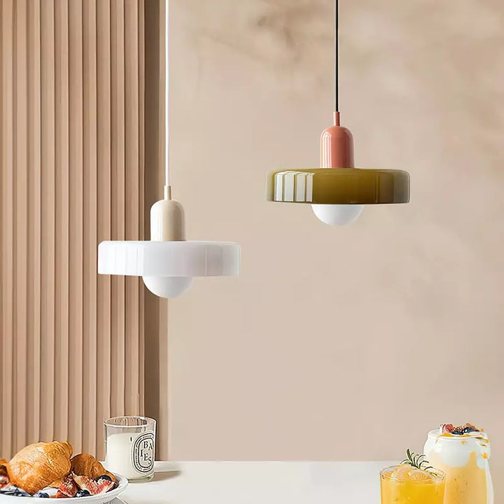 Stained glass Bauhaus-style pendant light with adjustable cable