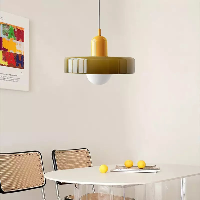 Stained glass Bauhaus-style pendant light with adjustable cable