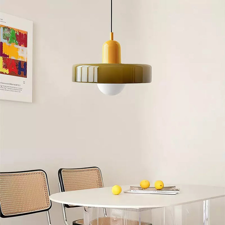 Stained glass Bauhaus-style pendant light with adjustable cable