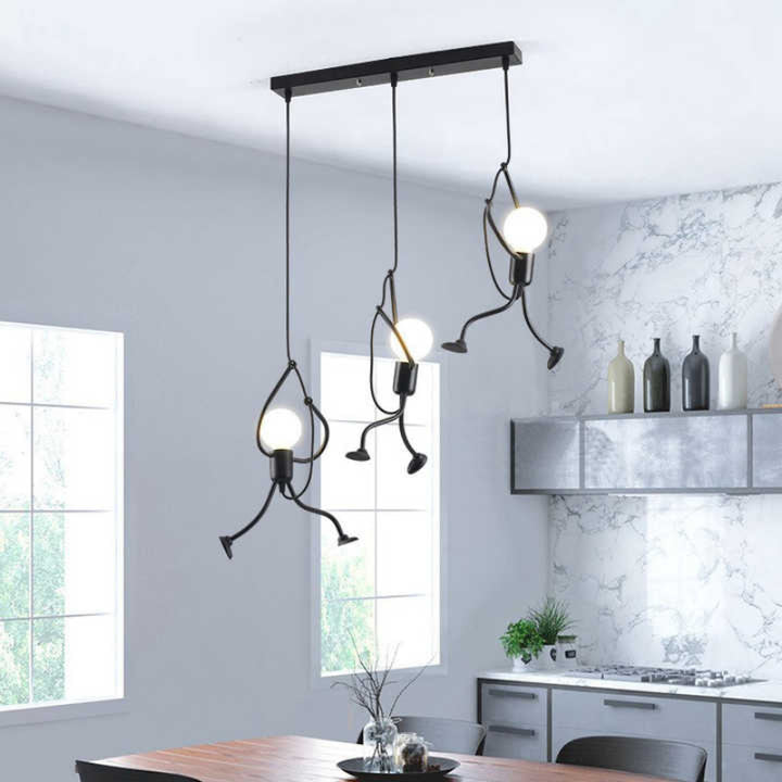 Retro doll-shaped pendant light with adjustable height