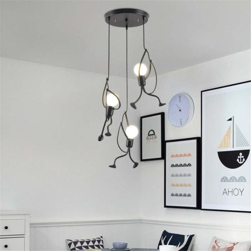 Retro doll-shaped pendant light with adjustable height