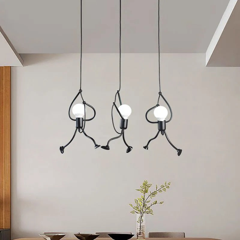 Retro doll-shaped pendant light with adjustable height