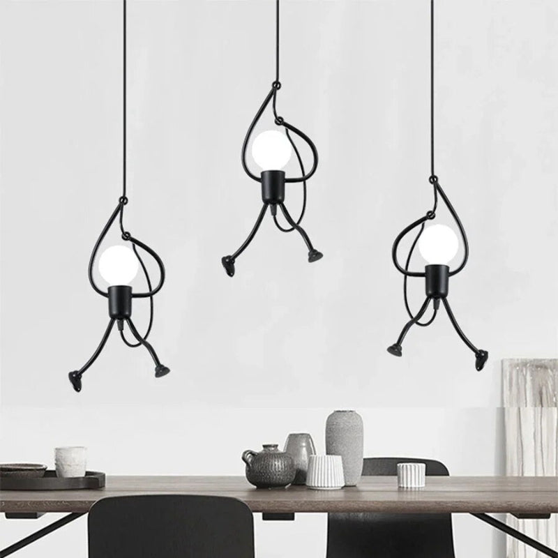 Retro doll-shaped pendant light with adjustable height