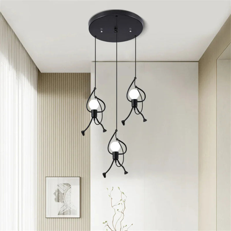 Retro doll-shaped pendant light with adjustable height