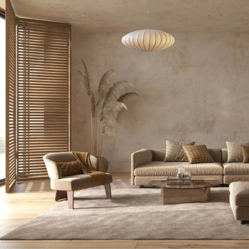 Silk Wabi-Sabi chandelier – Japandi-style pendant lamp for calm interiors