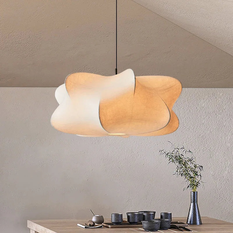 Silk Japanese pendant light with wabi-sabi inspired design