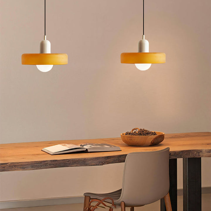 Stained glass Bauhaus-style pendant light with adjustable cable
