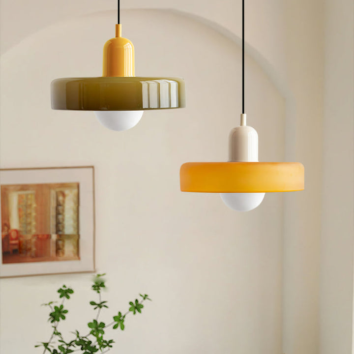 Stained glass Bauhaus-style pendant light with adjustable cable