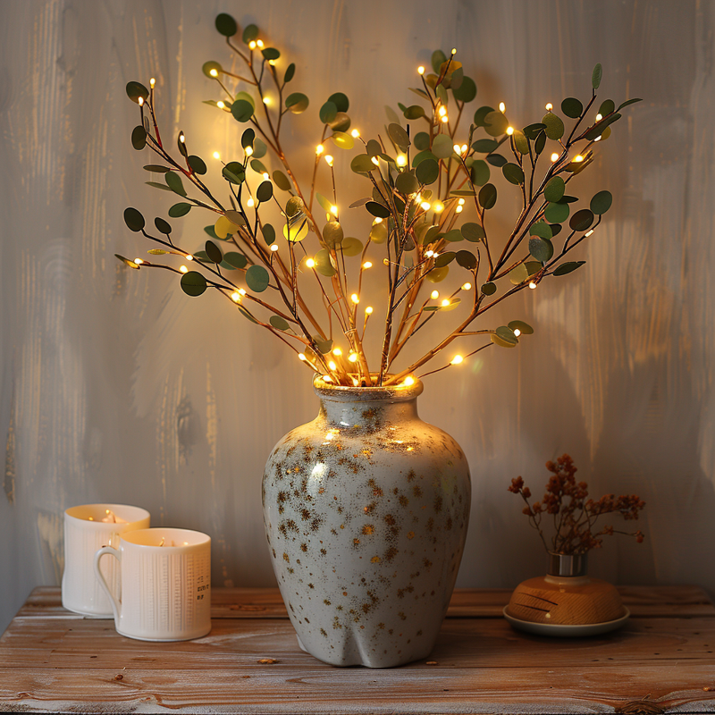 Warm white LED olive branch fairy light for decorative vases