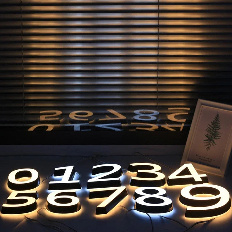 Modern illuminated house number wall light for outdoor entrances