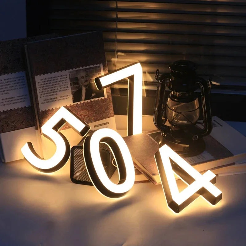 Modern illuminated house number wall light for outdoor entrances