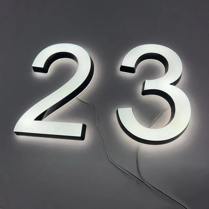 Modern illuminated house number wall light for outdoor entrances