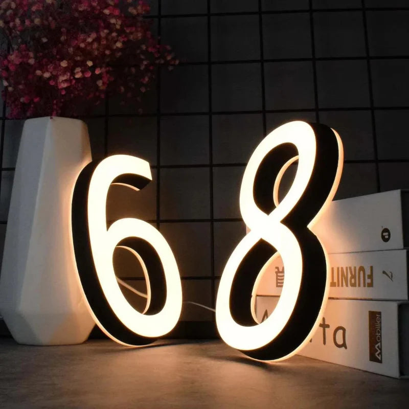 Modern illuminated house number wall light for outdoor entrances