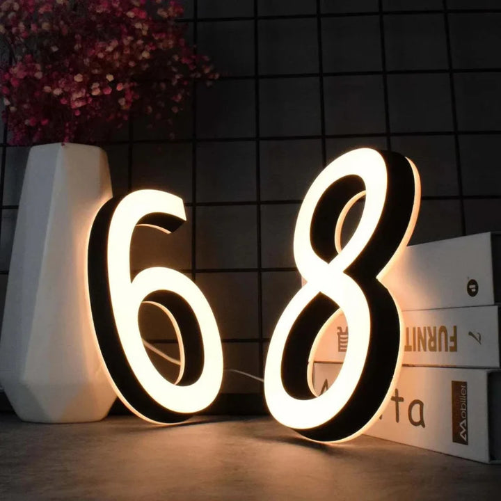 Modern illuminated house number wall light for outdoor entrances