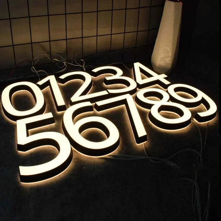 Modern illuminated house number wall light for outdoor entrances