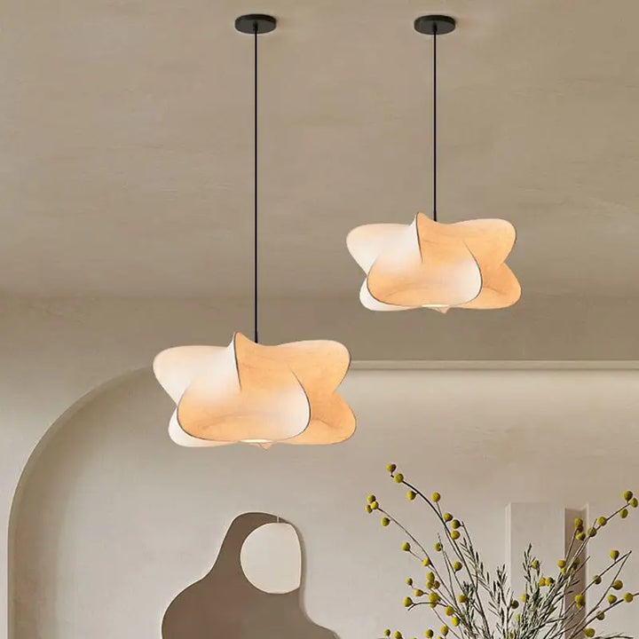 Silk Japanese pendant light with wabi-sabi inspired design