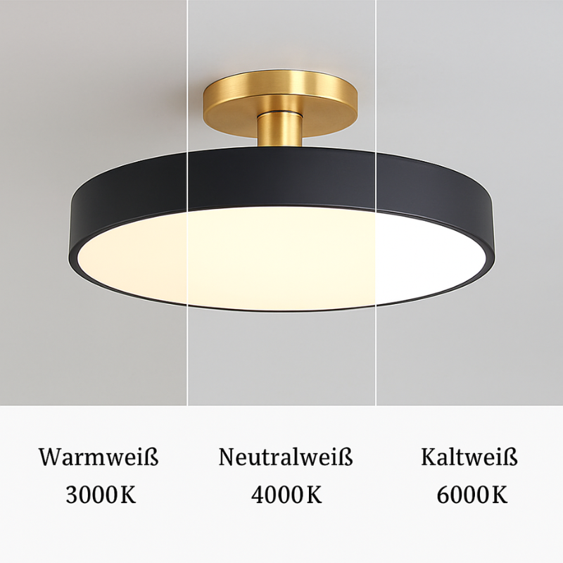 Round LED ceiling light with acrylic shade for living and bedroom spaces