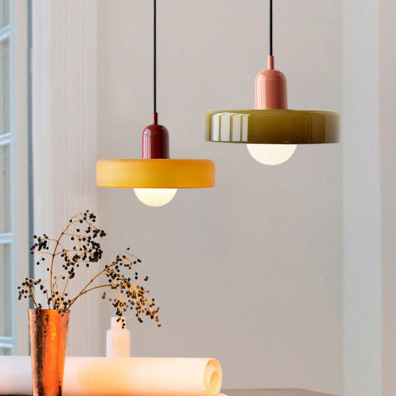 Stained glass Bauhaus-style pendant light with adjustable cable