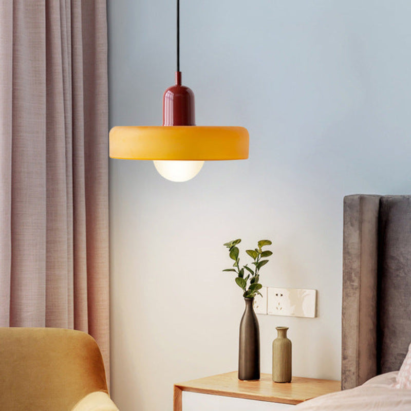 Stained glass Bauhaus-style pendant light with adjustable cable