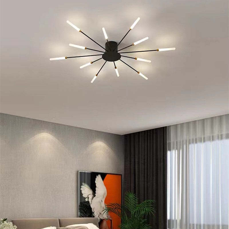 Modern firework-style LED ceiling light in gold and black