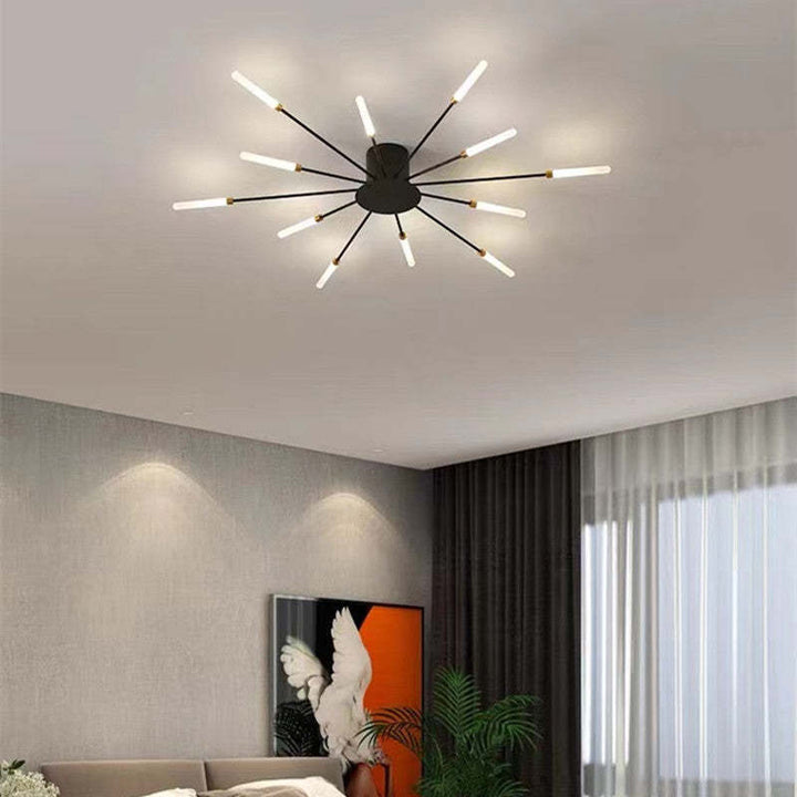 Modern firework-style LED ceiling light in gold and black
