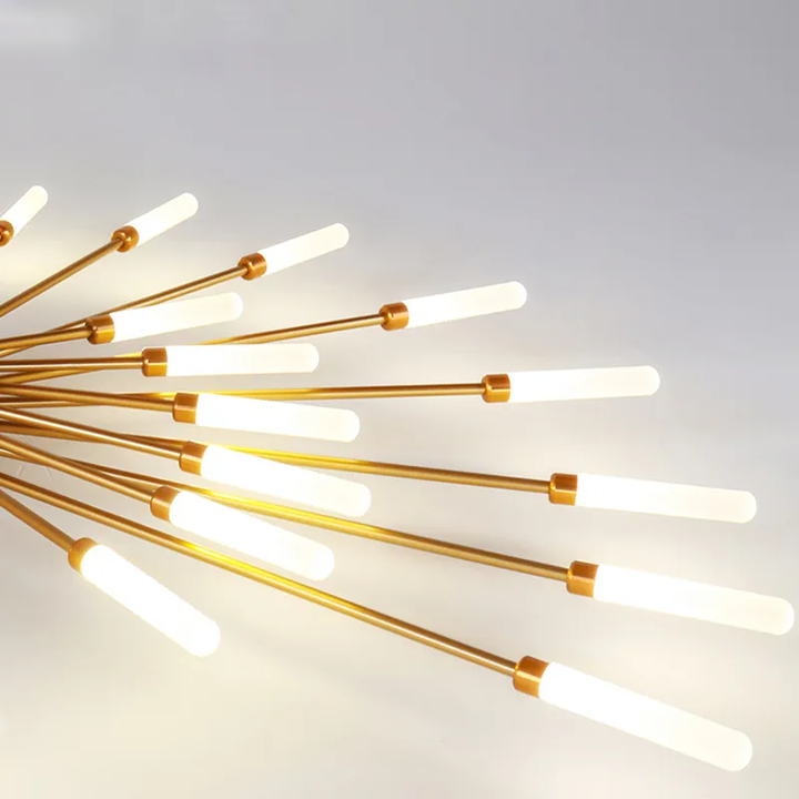 Modern firework-style LED ceiling light in gold and black