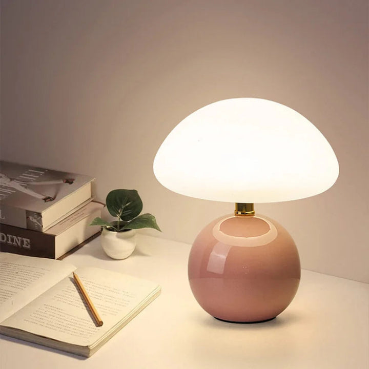 Cream mushroom-style table lamp with adjustable LED light