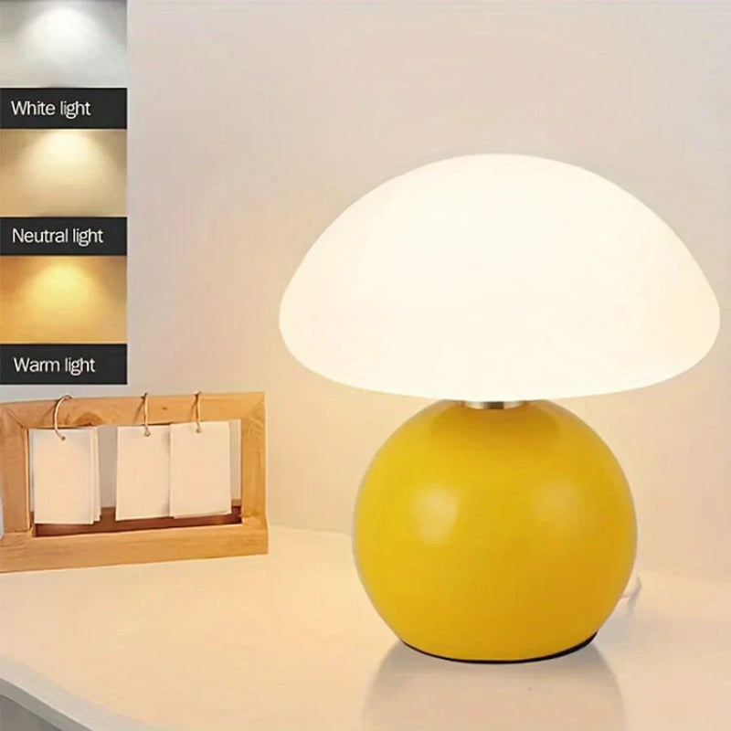 Cream mushroom-style table lamp with adjustable LED light