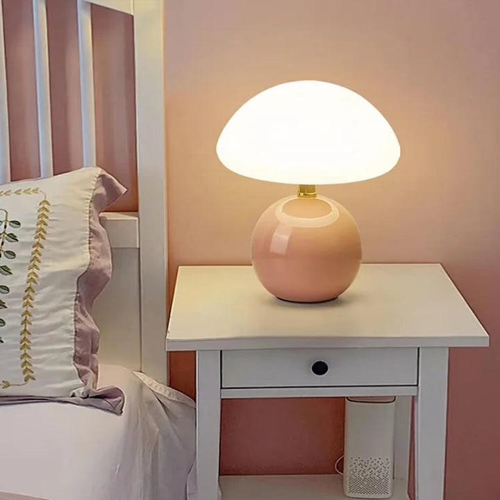 Cream mushroom-style table lamp with adjustable LED light