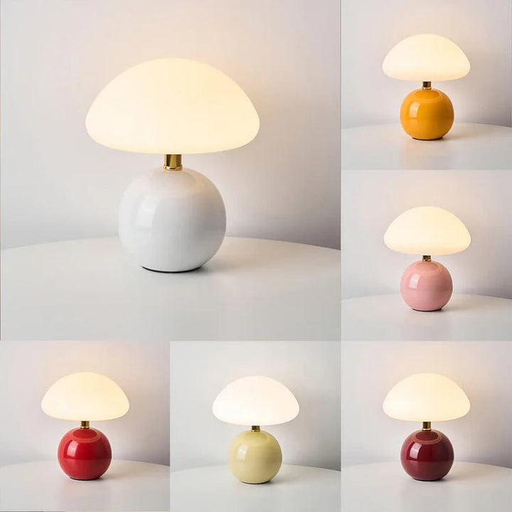 Cream mushroom-style table lamp with adjustable LED light