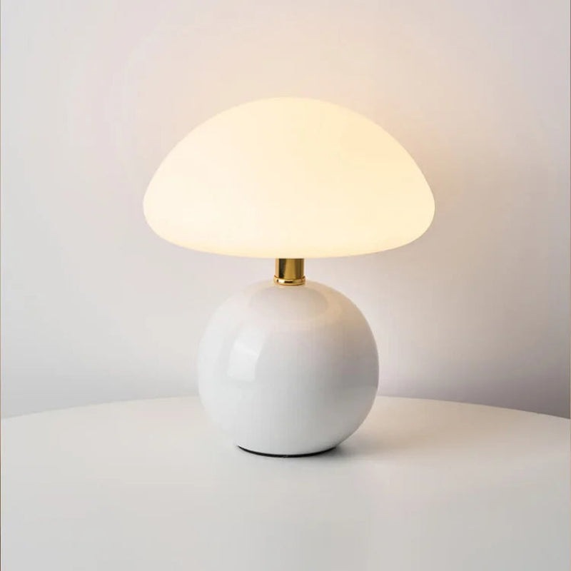 Cream mushroom-style table lamp with adjustable LED light