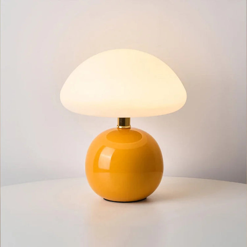 Cream mushroom-style table lamp with adjustable LED light