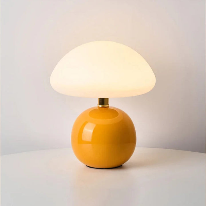 Cream mushroom-style table lamp with adjustable LED light