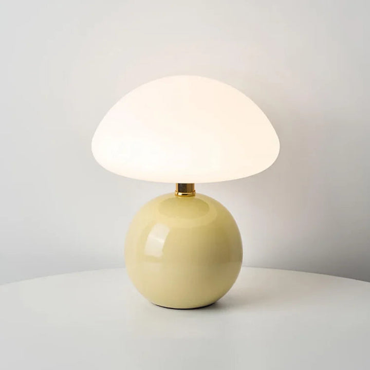 Cream mushroom-style table lamp with adjustable LED light