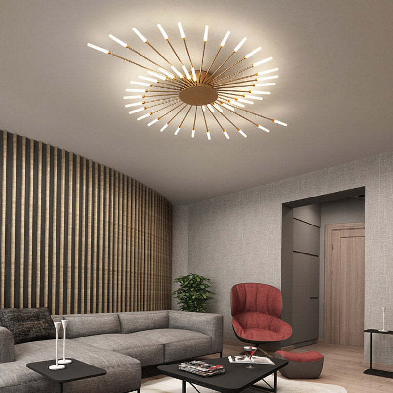 Modern firework-style LED ceiling light in gold and black