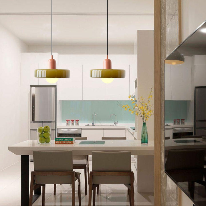 Stained glass Bauhaus-style pendant light with adjustable cable