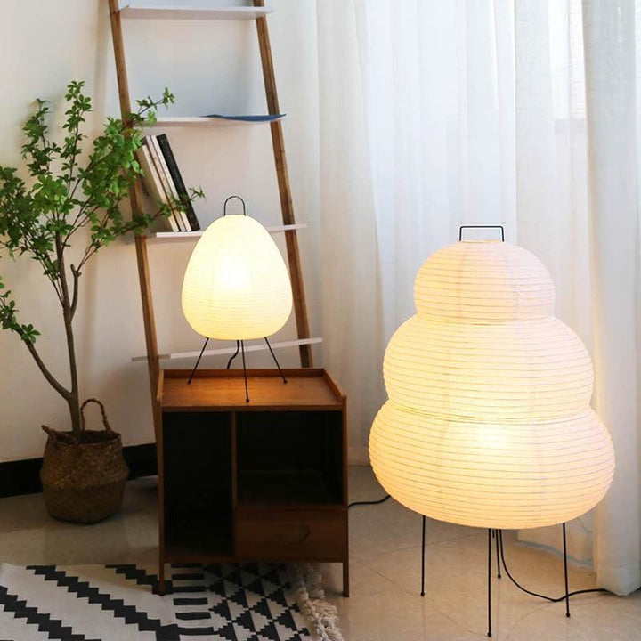 Japanese-style rice paper floor lamp with steel frame