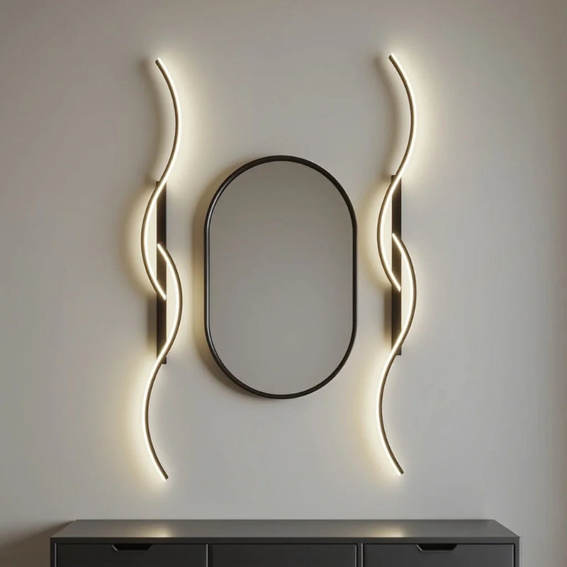 Wave-shaped dimmable LED wall light in gold and black