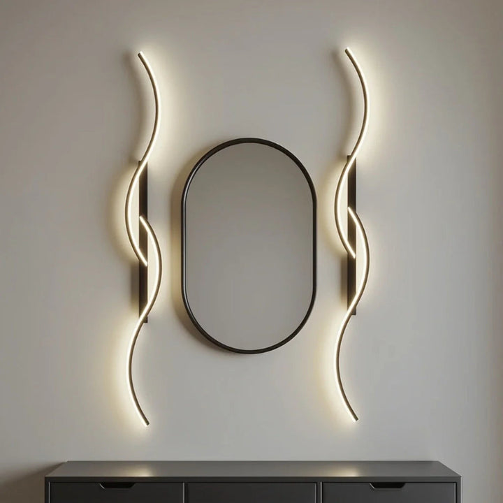 Wave-shaped dimmable LED wall light in gold and black